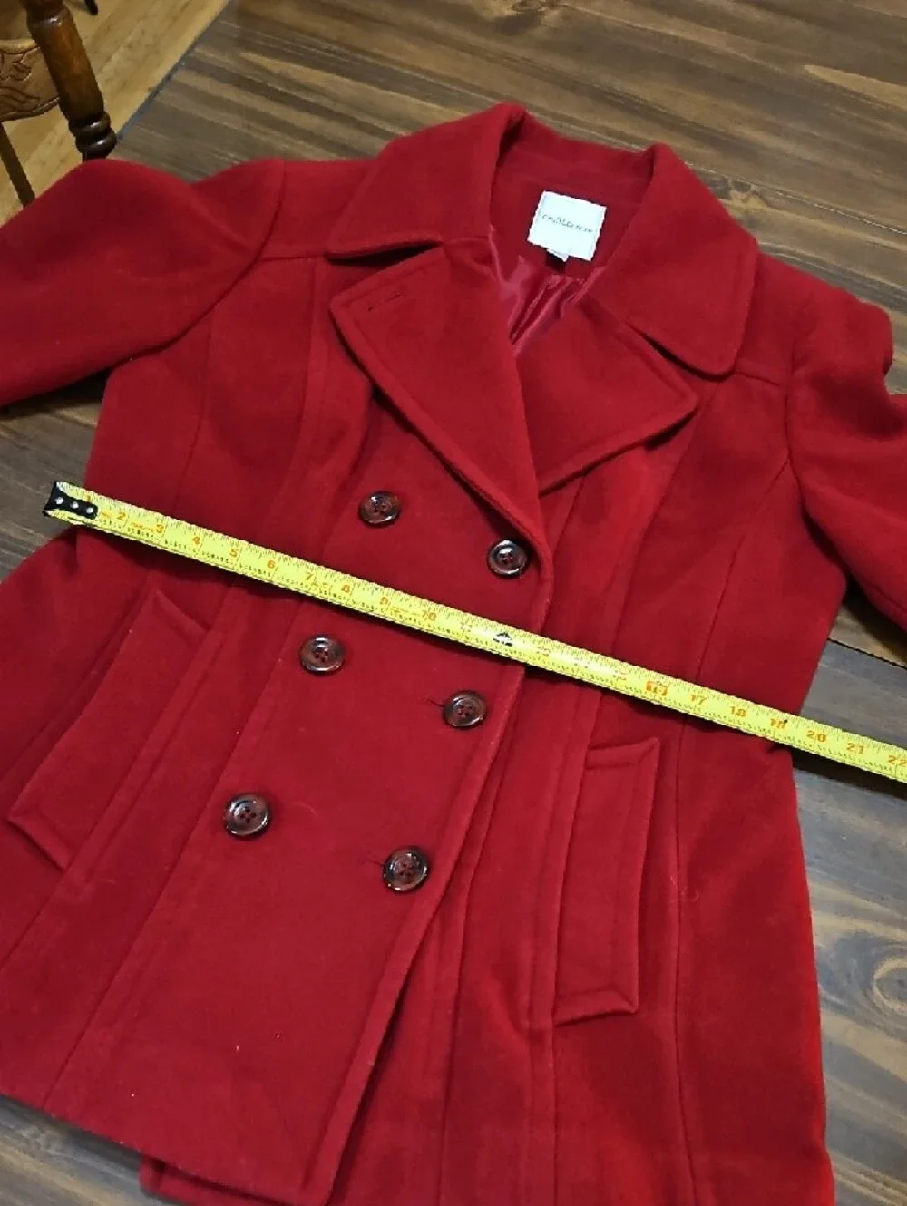 croft & barrow Red Double-Breasted Wool-Blend Peacoat